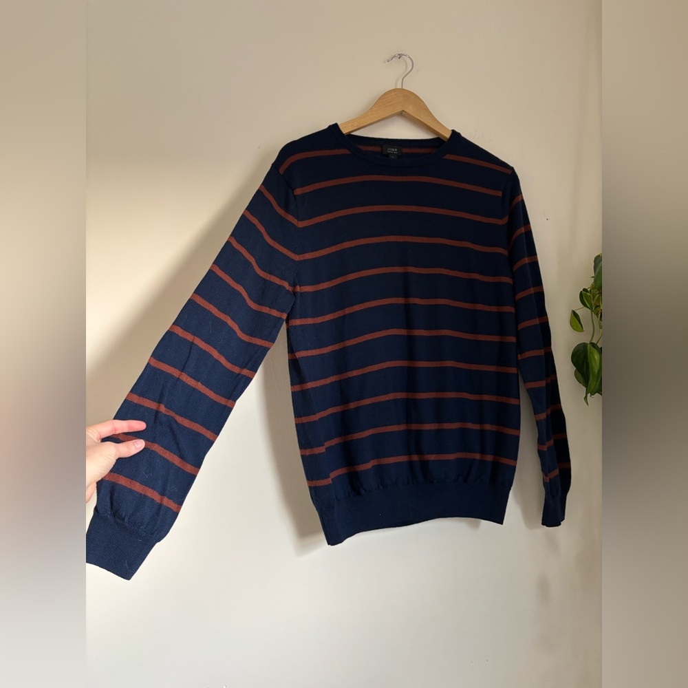 J.Crew Navy & Rust Merino Wool Crewneck - Picture 3 of 7